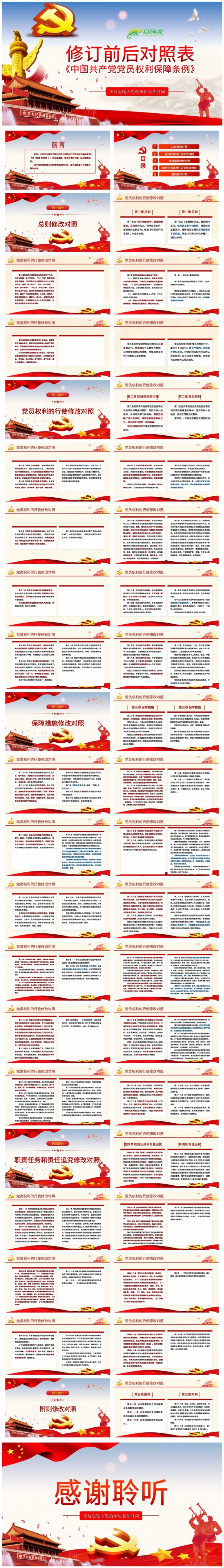 修订前后对照表中国共产党党员权利保障条例PPT模板