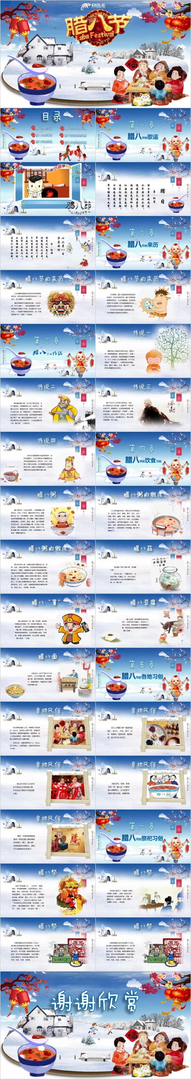 小孩小孩你别馋过了腊八就是年童谣动画片PPT模板