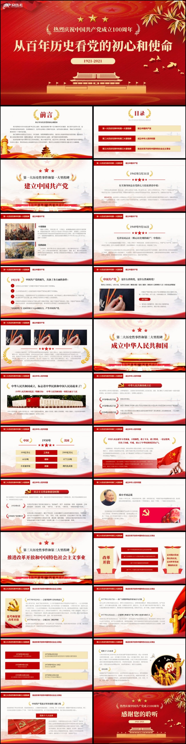 中国共产党成立100周年不忘初心牢记使命PPT模板