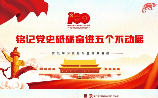 建党100周年五个不动摇专题党课PPT模板缩略图