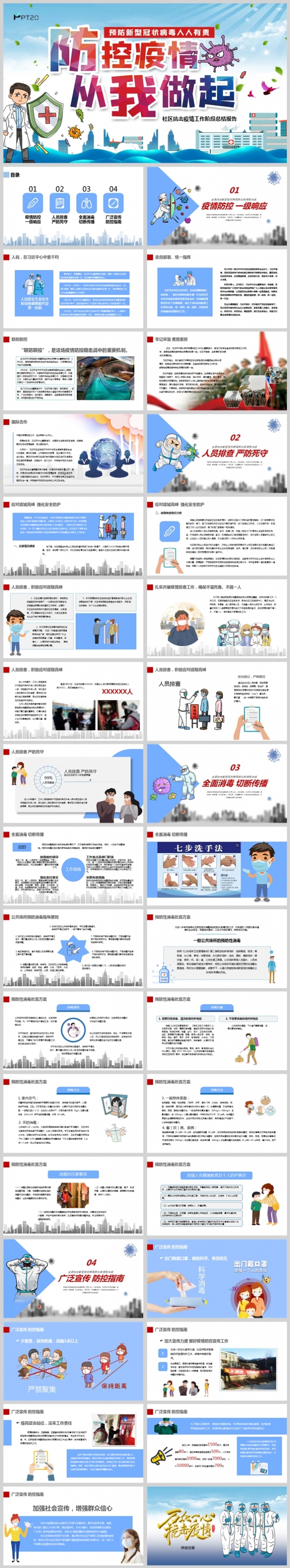 简约防控疫情从我做起宣传暨阶段性工作总结报告PPT模板