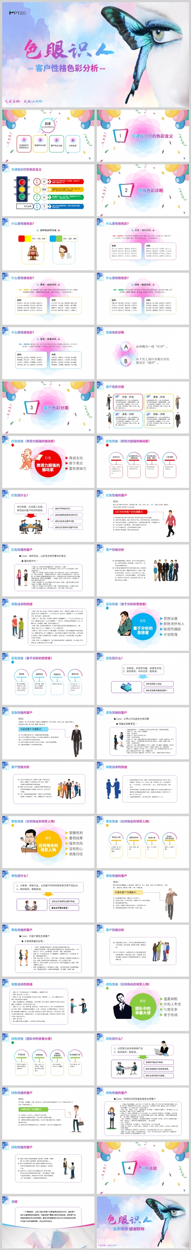 蓝粉色简约客户性格色彩分析PPT