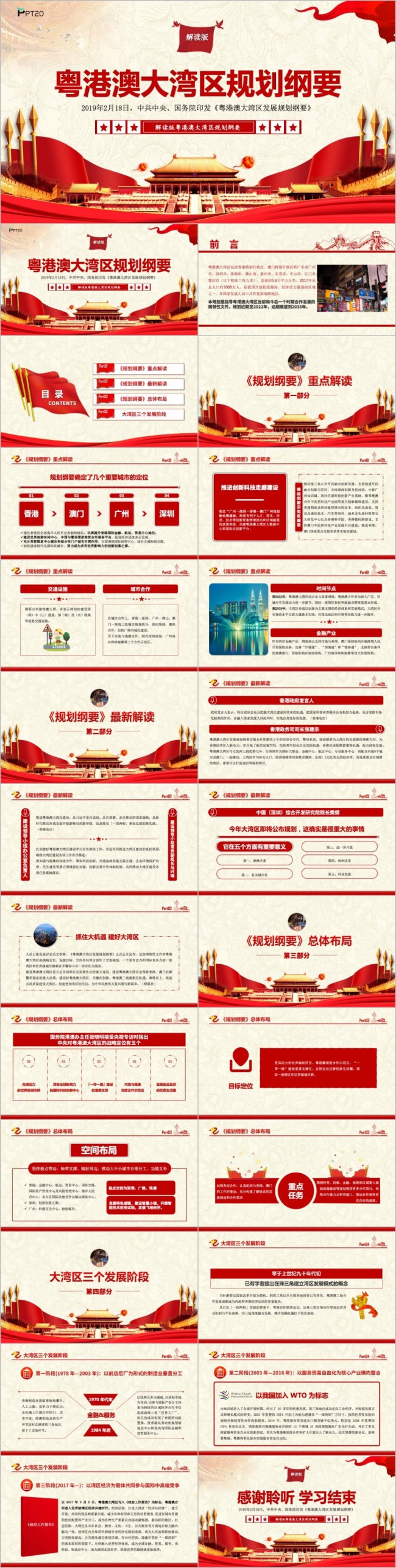 红色党政建设粤港澳大湾区规划纲要学习PPT模版