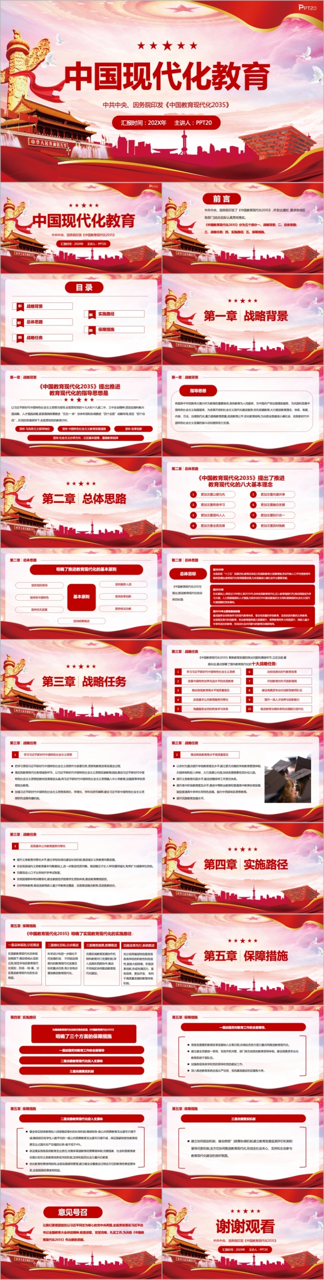 红色大气中国现代化教育2035学习PPT模板