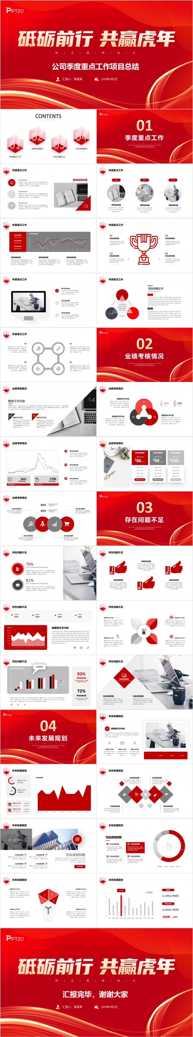 红色砥砺前行公司季度重点工作项目总结PPT模板