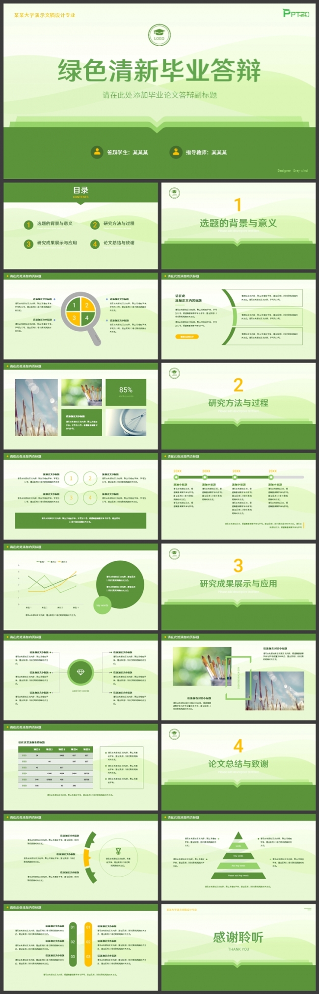 绿色简约清新毕业论文答辩课题学术汇报PPT模板