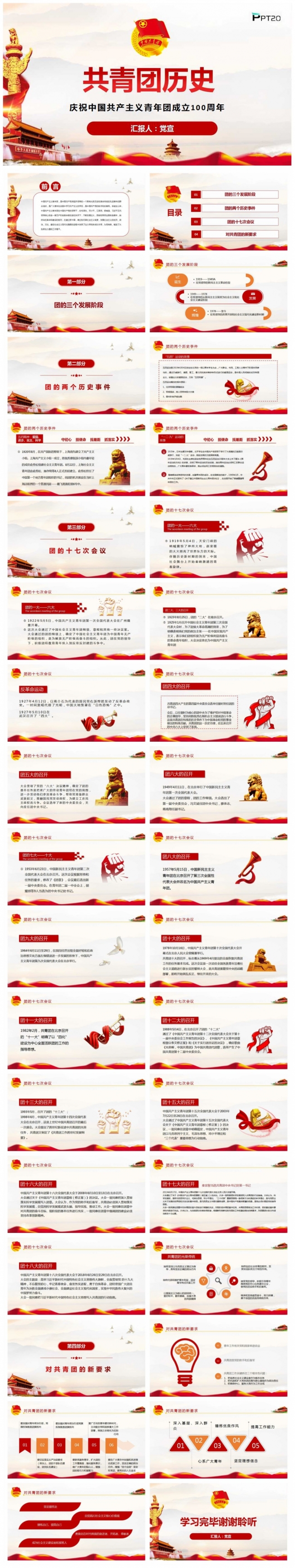 庆祝中国共产主义青年团成立100周年PPT模板