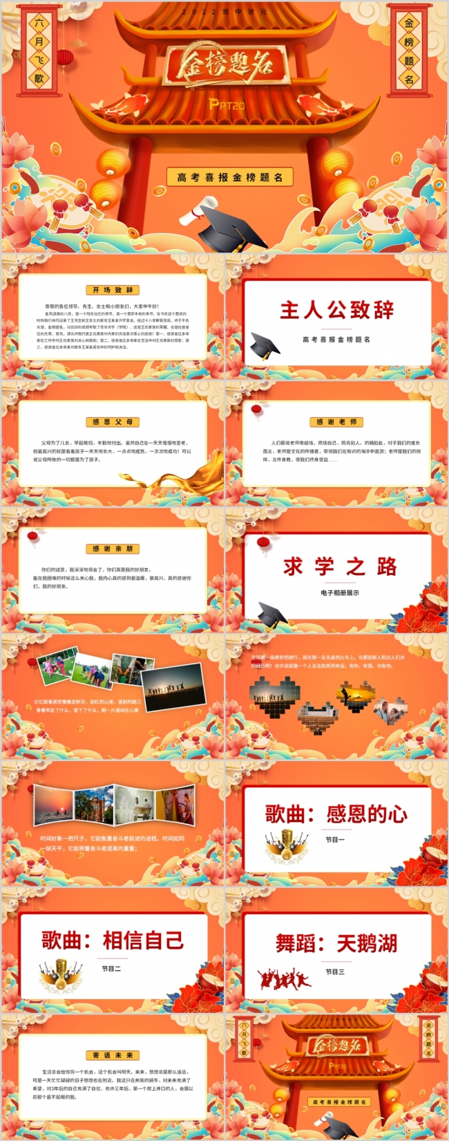 国潮风高考喜报金榜题名喜报PPT模板