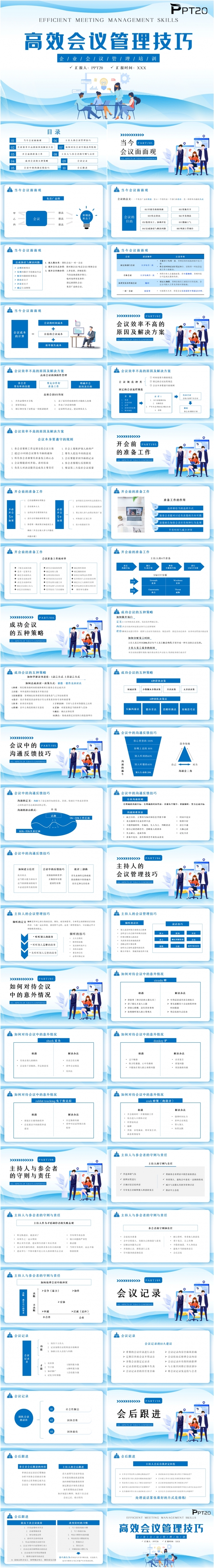 蓝色高效会议管理技巧PPT模板