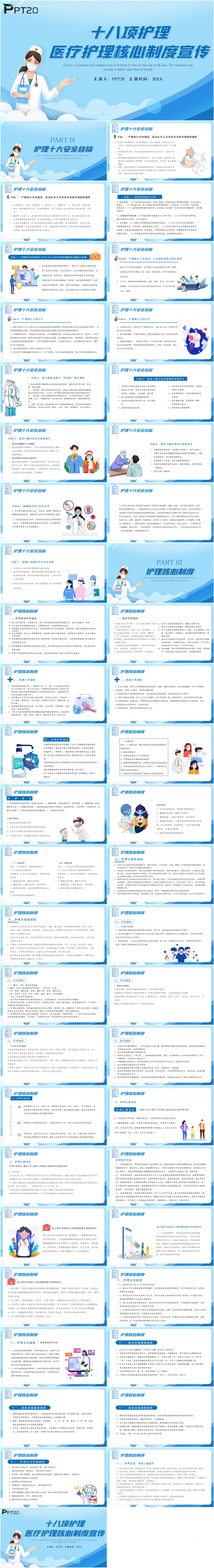 蓝色十八项护理医疗护理核心制度宣传PPT模板