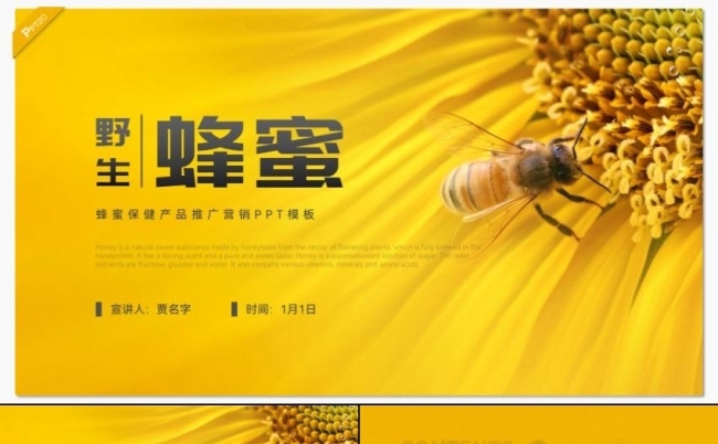 黄色野生蜂蜜保健产品推广营销PPT模板缩略图