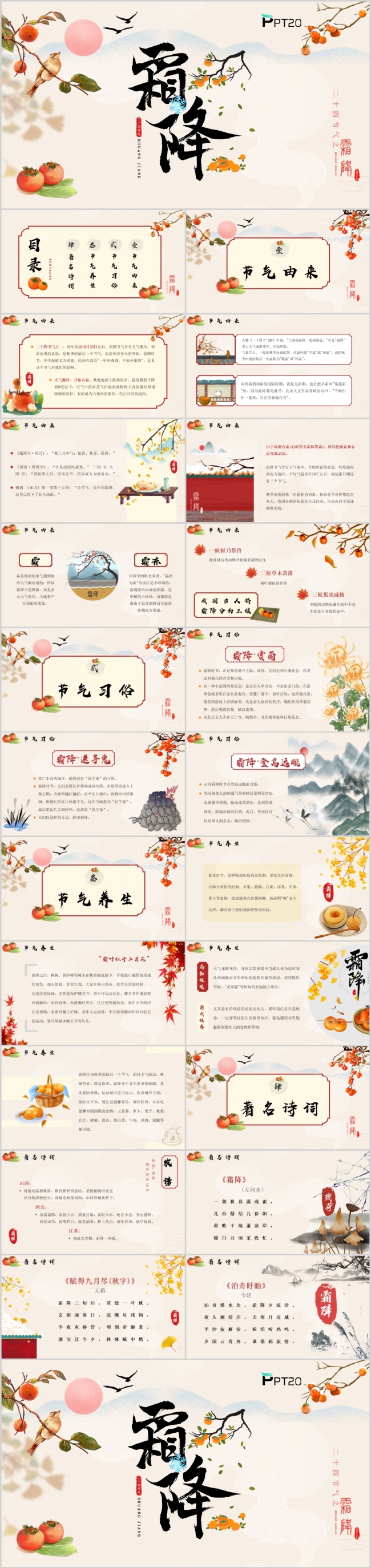中国风二十四节气霜降介绍PPT模板