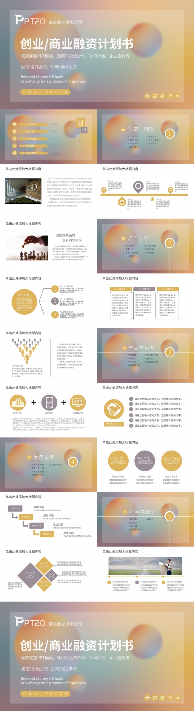创业商业融资计划书PPT模板