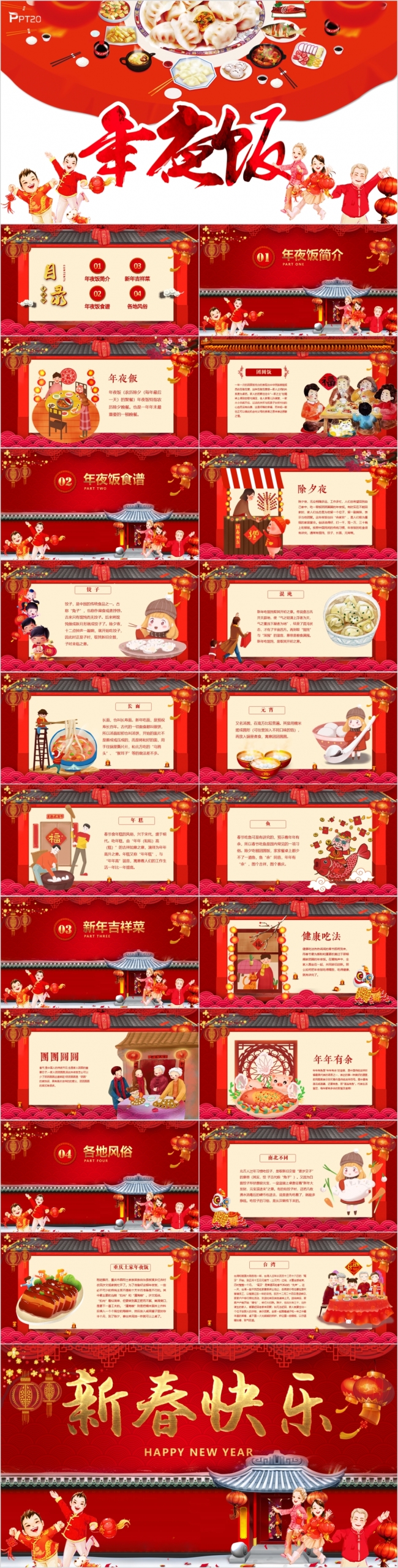 红色喜庆春节年夜饭新年新春团圆尾牙说课课件