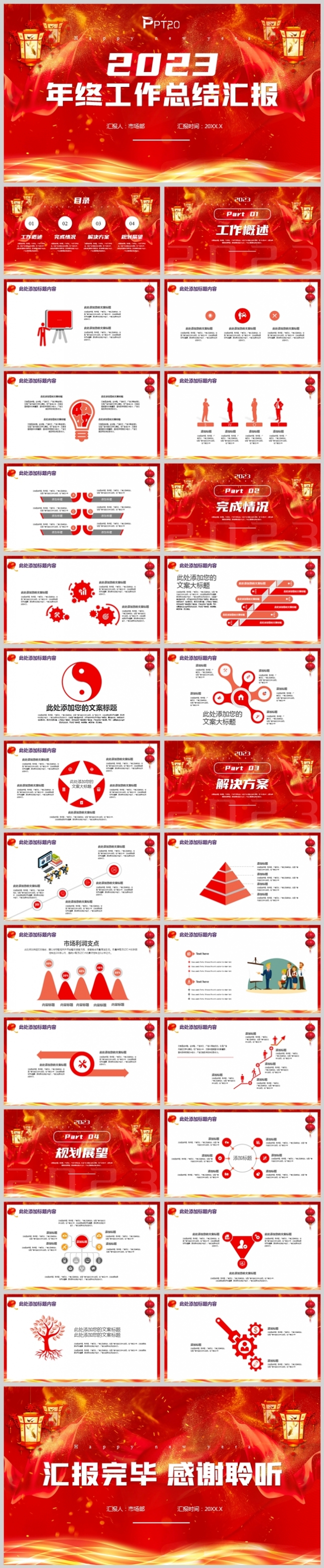 红色喜庆跨新年年终工作总结汇报PPT模板