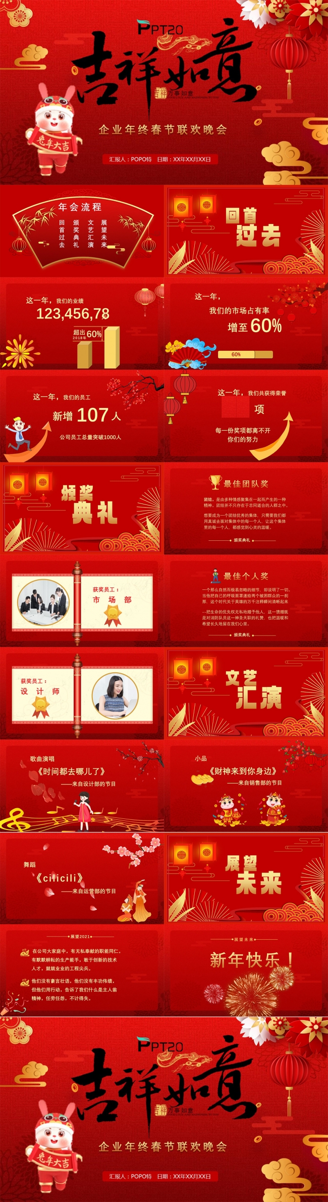 吉祥如意企业年终春节联欢晚会PPT模板