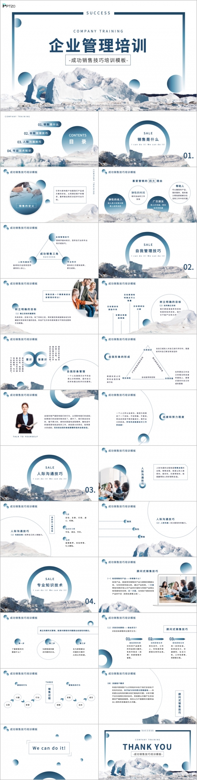 大气蓝色企业管理销售技巧培训PPT模板