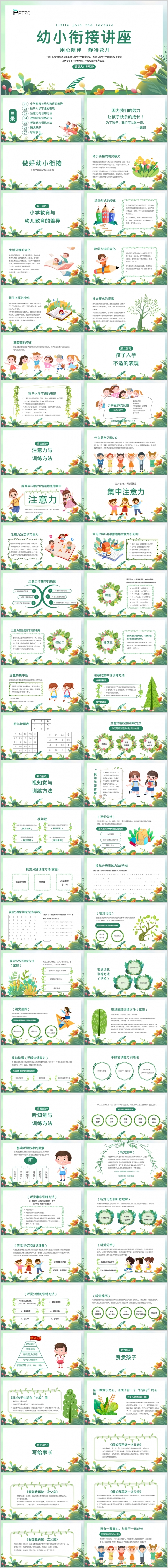 绿色小清新花卉幼小衔接讲座PPT模板