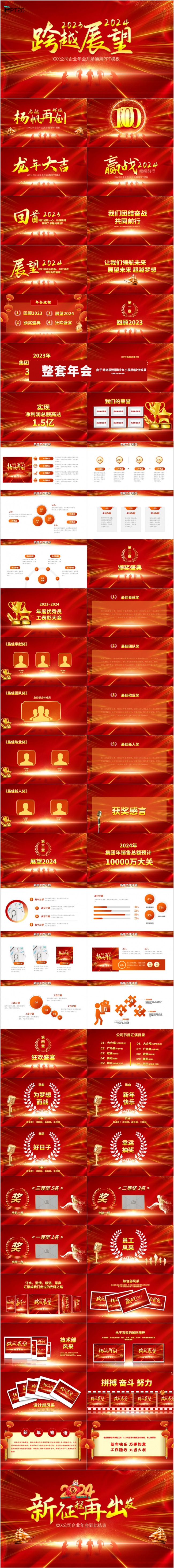跨越2023展望2024龙年年会颁奖表彰新年晚会ppt模板