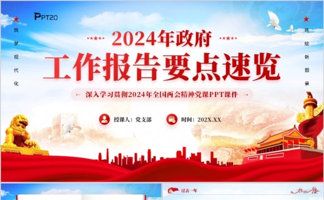 2024年政府工作报告要点速览聚焦两会PPT模板缩略图