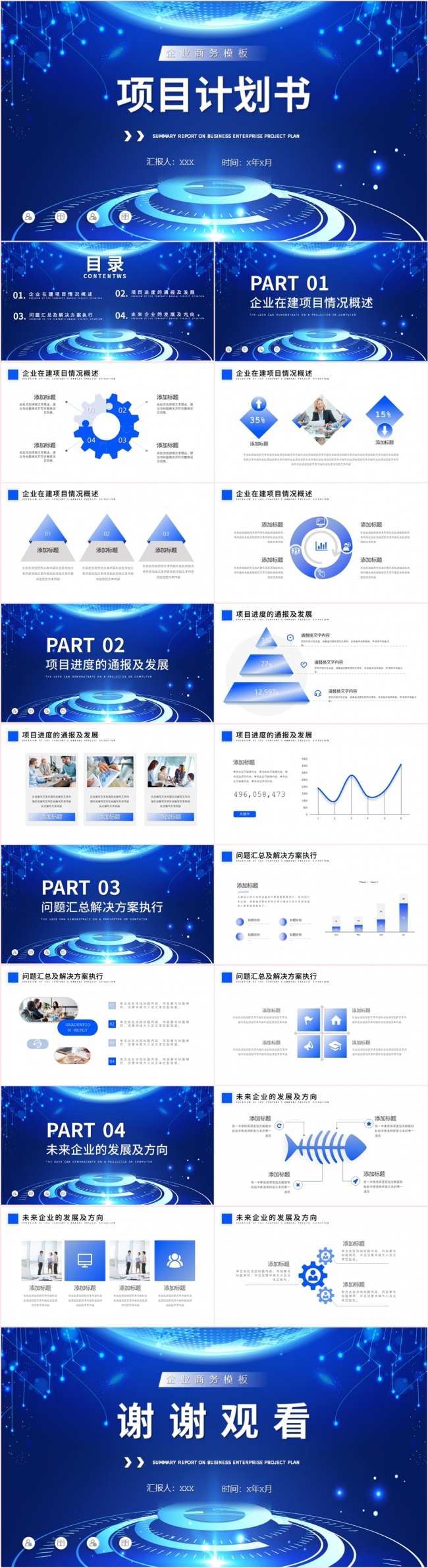 蓝色科技风商业项目计划书活动策划PPT模板