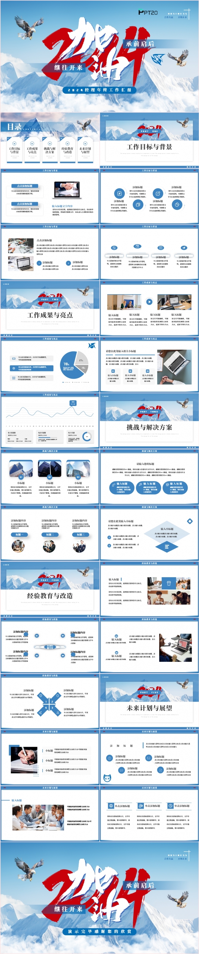 2024蓝色加油公司企业部门个人年终总结述职报告PPT模板