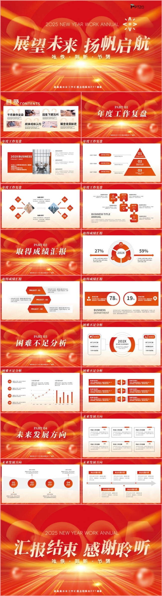 展望未来扬帆起航红色年终工作总结述职报告计划汇报PPT模板