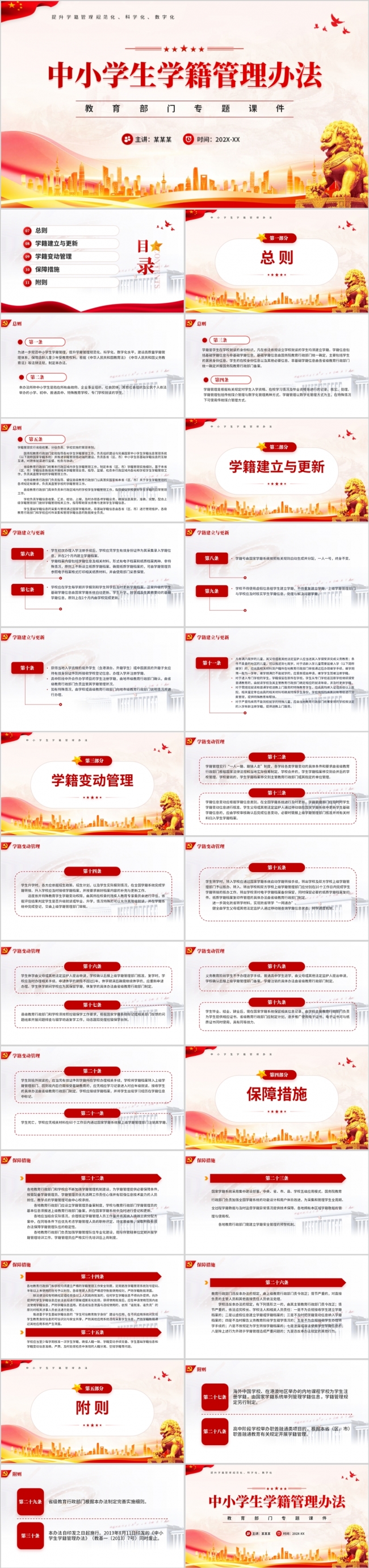 红色党政风中小学生学籍管理办法PPT模板