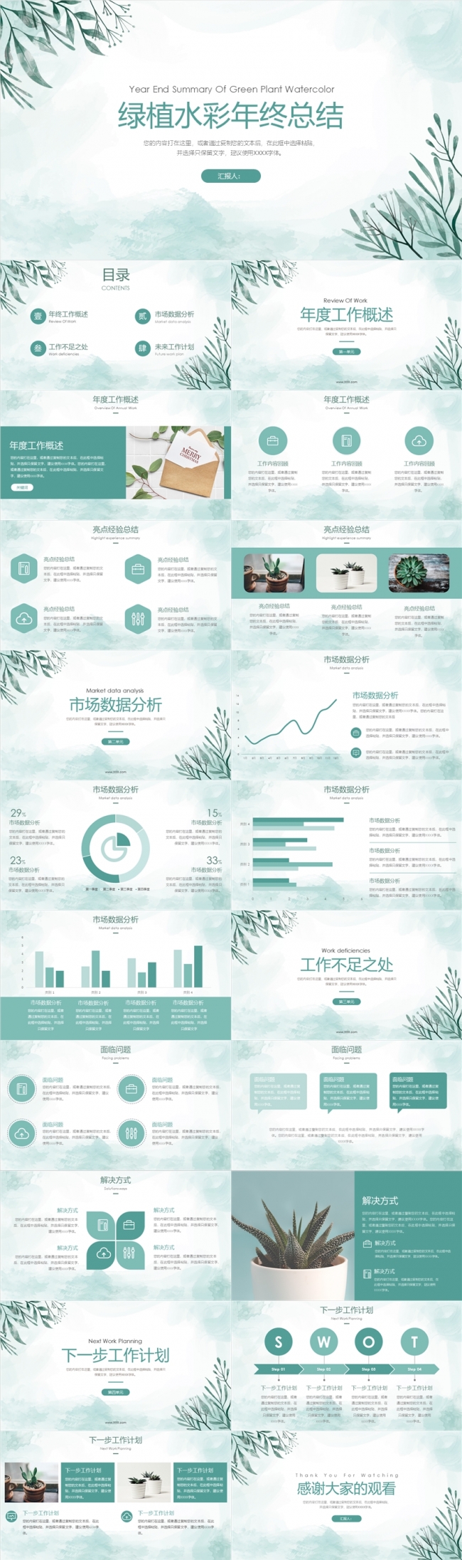 绿植水彩晕染粉色国风水墨市场营销策划项目创业融资计划书