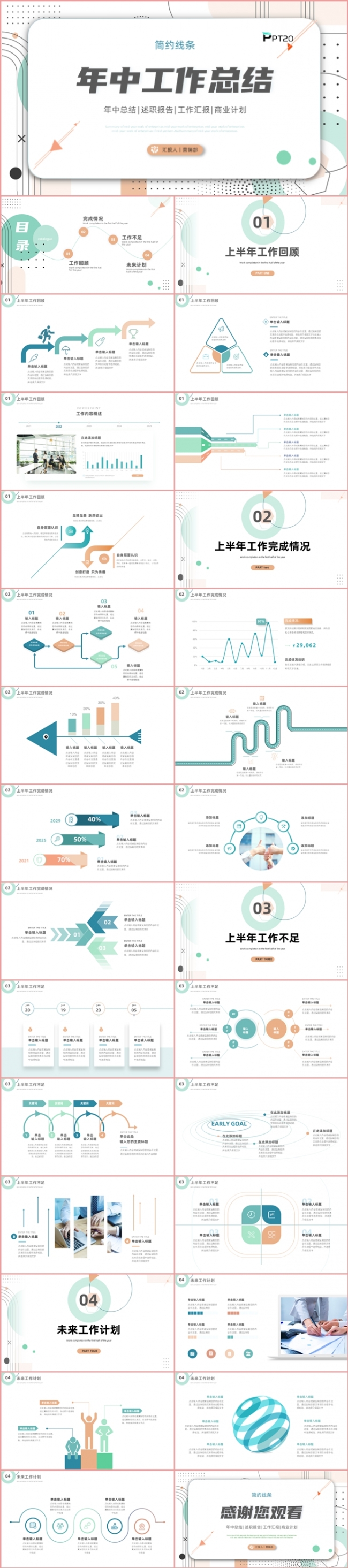 小清新风格公司企业年终总结述职报告新年计划工作汇报PPT模板