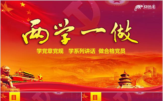 红色两学一做党员学习ppt模版