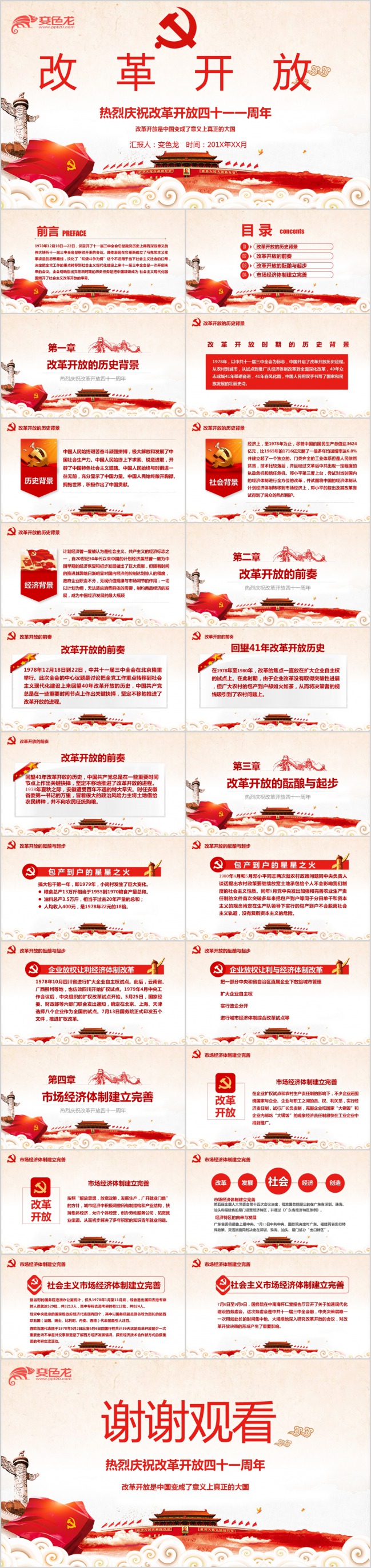 庆祝改革开放周年纪念成就经验党课解读学习PPT模板