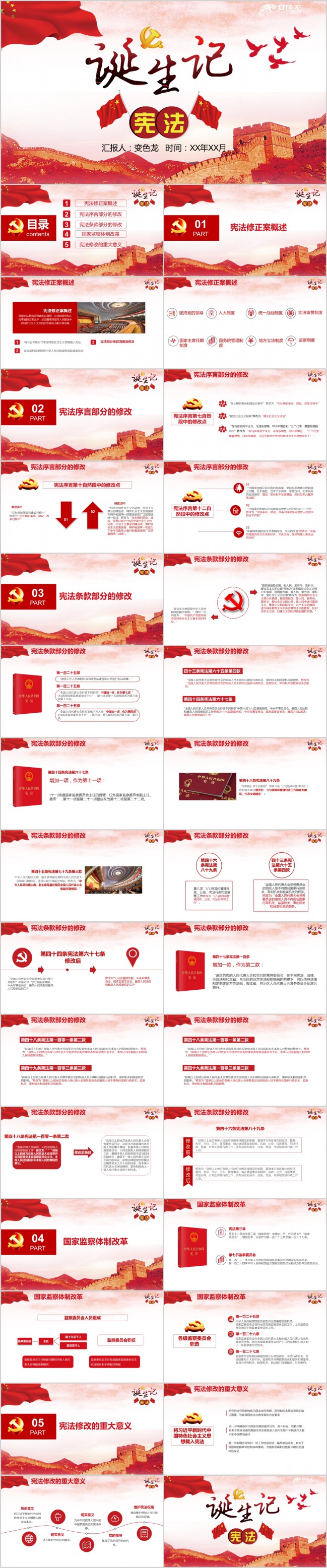 红色解读新宪法诞生记PPT模板下载