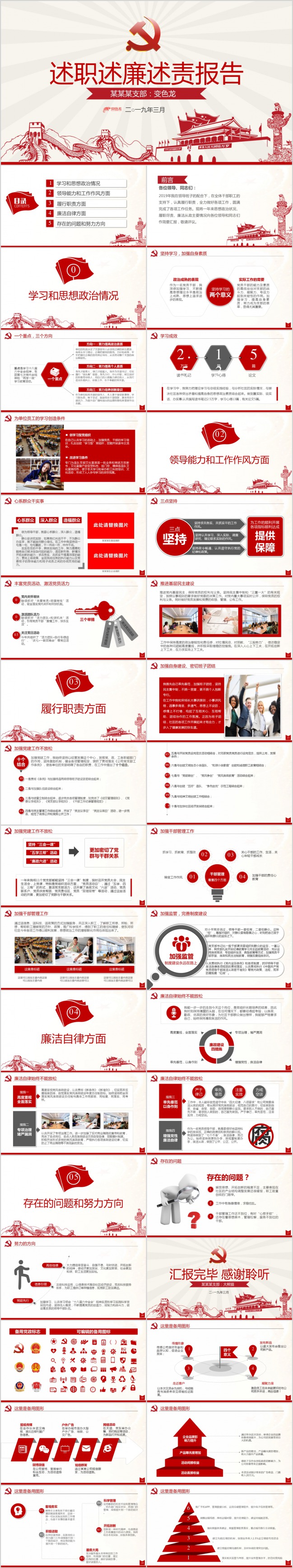 简洁大方述职述廉述责报告PPT模板下载