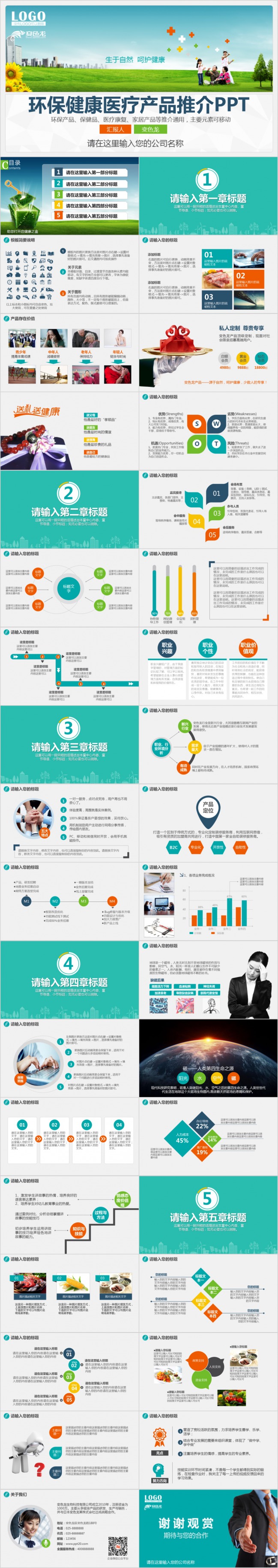 清新自然环保健康医疗产品宣传PPT模版