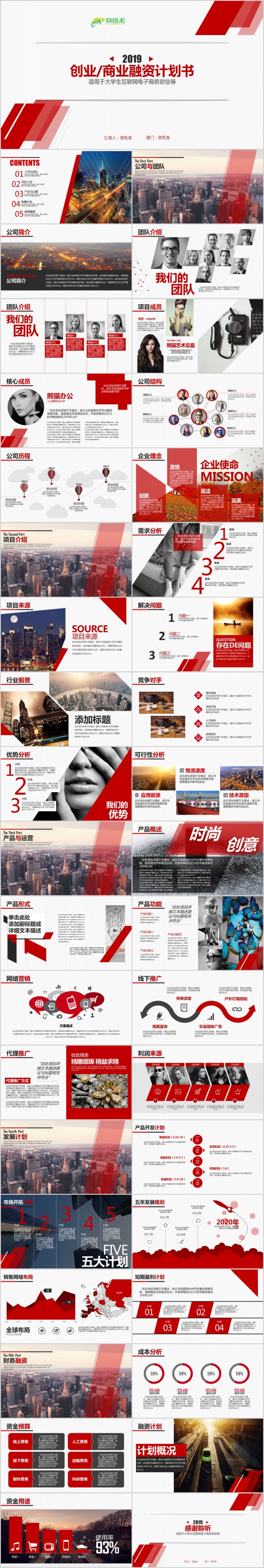 红色大气公司企业创业商业计划书PPT模板下载