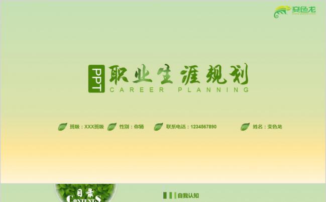 简约时尚淡绿色创意职业生涯规划PPT模板缩略图