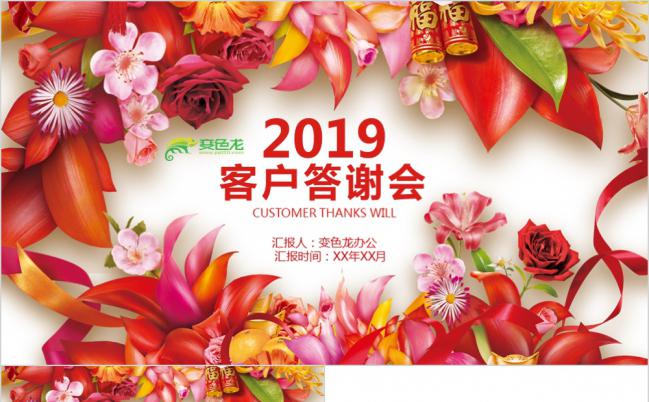 2019红色花团客户答谢会策划书PPT模版缩略图