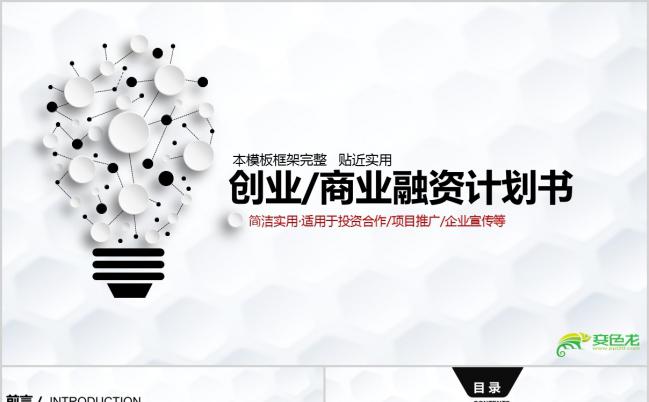 创意黑白灯泡简洁商业融资计划书PPT模版缩略图