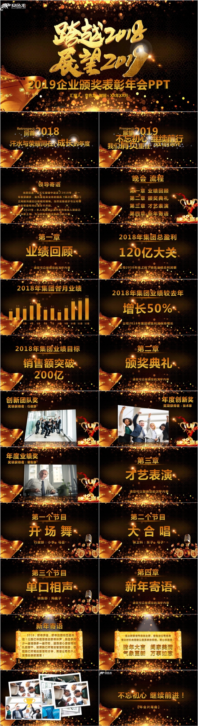 黑金酷炫2019企业颁奖表彰年会PPT模版