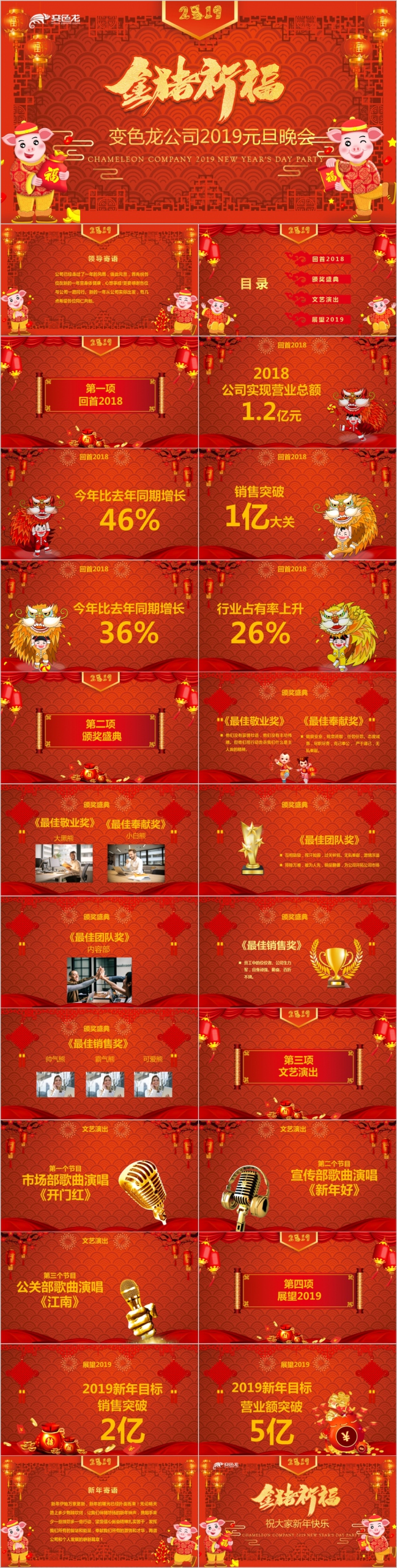 中国红喜庆2019金猪送福元旦晚会PPT模板
