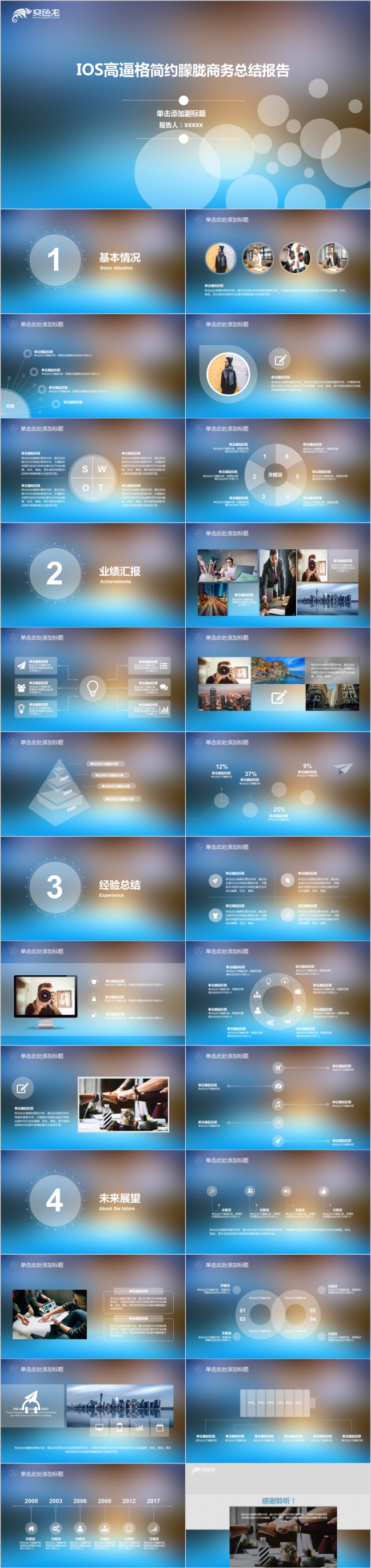 iOS高端简约朦胧商务总结报告PPT模版