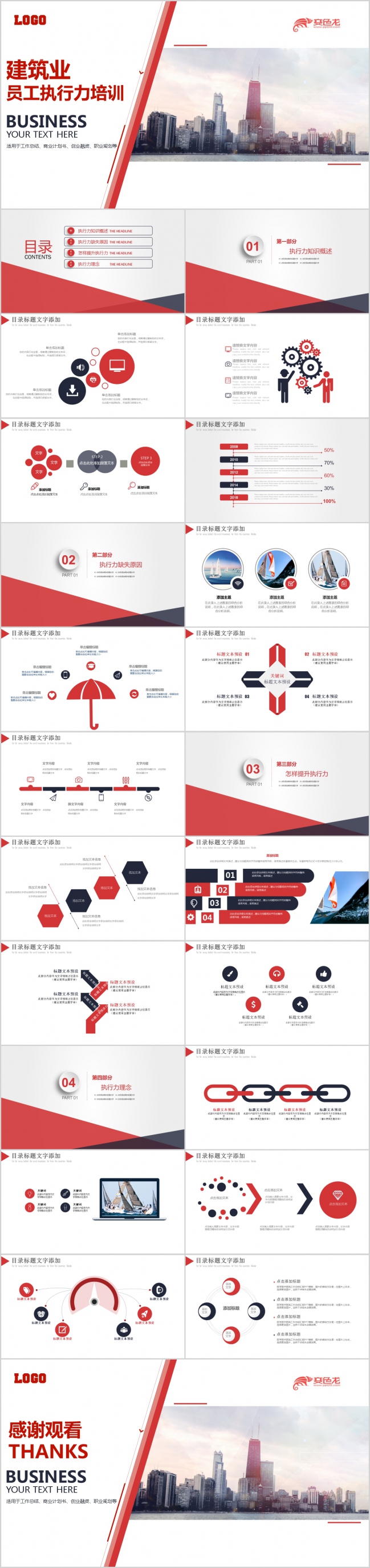 中国红建筑业员工执行力培训PPT模板下载