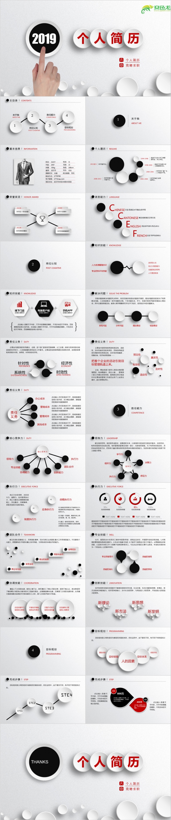 2019年时尚精美简约个人求职简历转正竞聘晋升报告PPT模板
