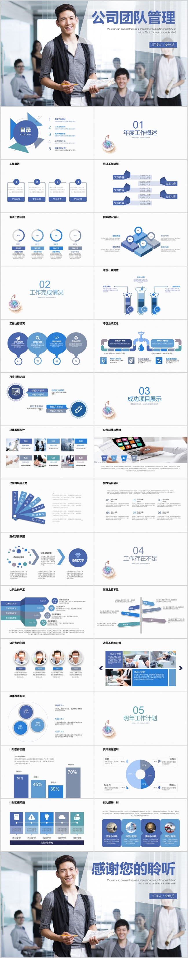 蓝色经典公司团队管理培训PPT模板下载