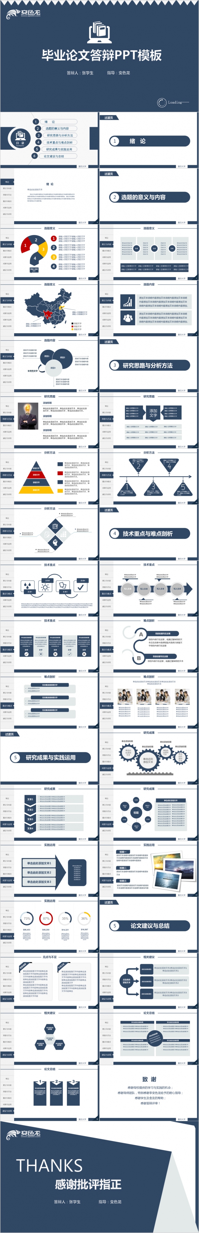 墨蓝色锯齿风格毕业论文答辩学术研究PPT模板