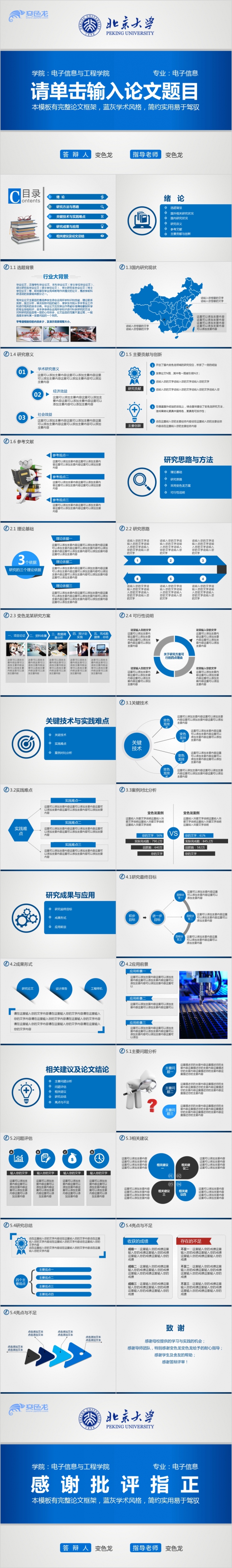 极简精美蓝色系实用毕业论文答辩报告PPT模板