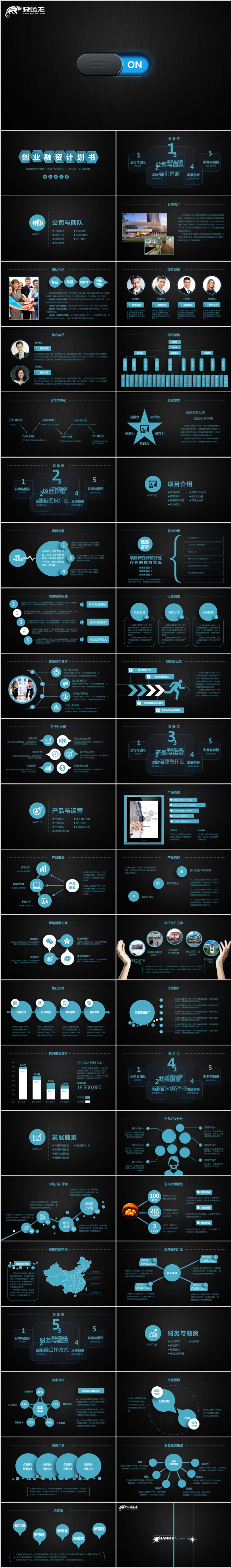黑色公司团队2019年创业融资计划书PPT模板