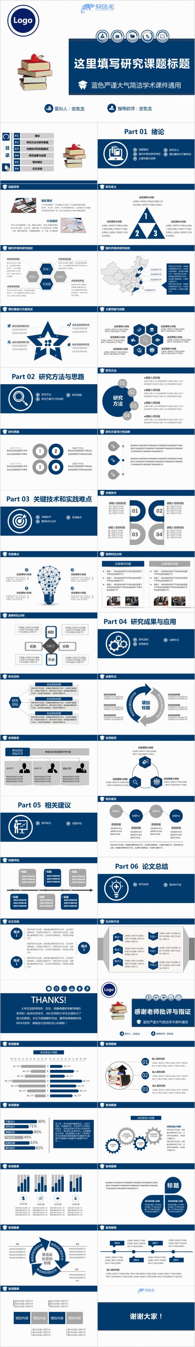 蓝色严谨大气简洁学术研究课题课件演讲PPT模板