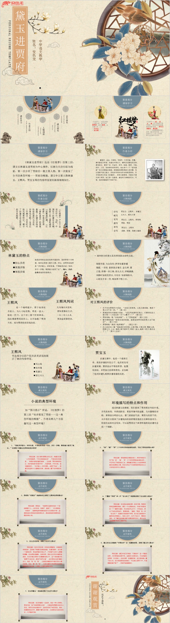 红楼梦黛玉进贾府章节解读PPT模板下载